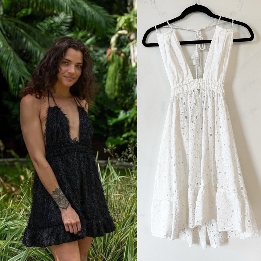 Pop St Barth White Daisy Eyelet Sara Halter Mini Dress Beach Coverup OS / Small